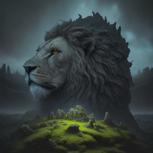 Ancient Stone Chess Piece in Surreal Desert Landscape