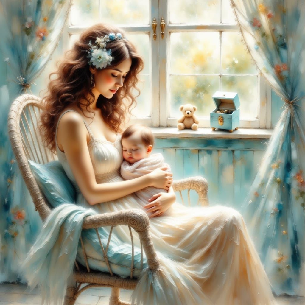 Dreamy Impressionist Mother and Child in Nursery
