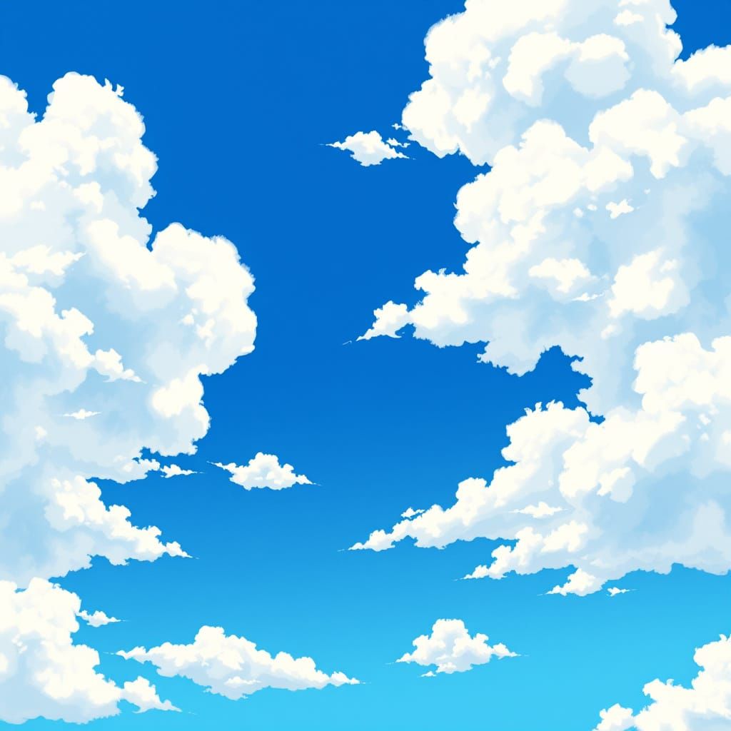 Serene Anime-Inspired Azure Sky with Delicate Linework