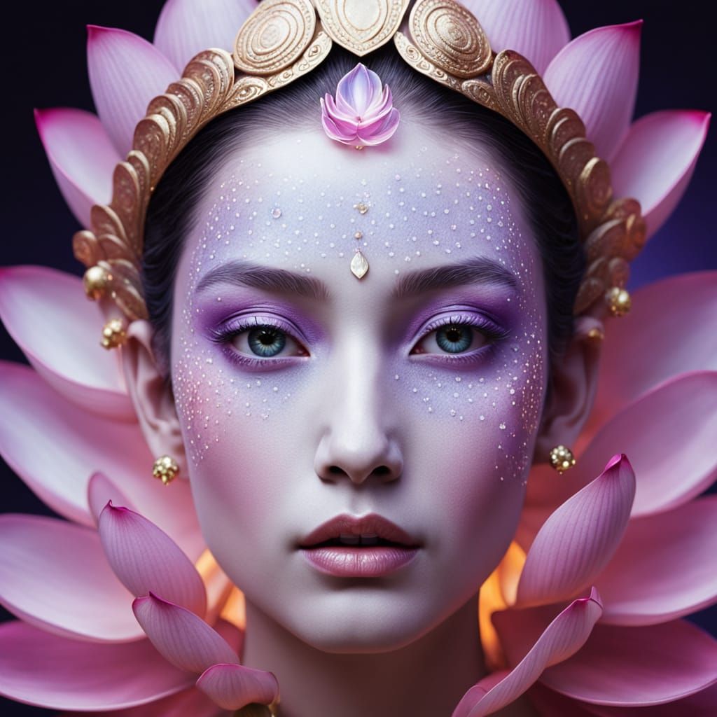 Galactic Goddess Portrait with Lotus Face