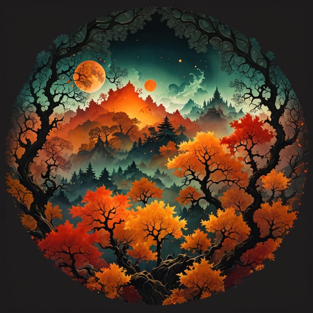 Fractal Autumn Goddess in Exotic Landscape