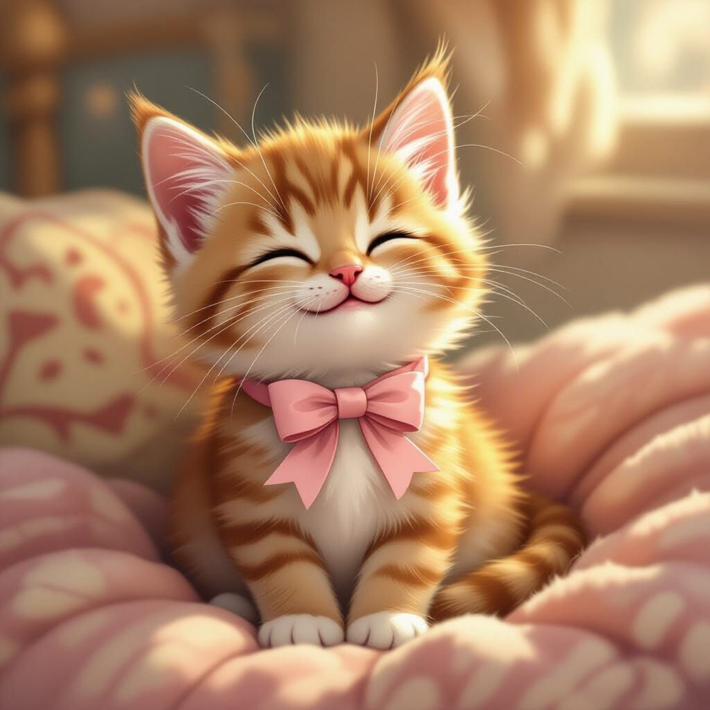 Adorable Kitten with Pink Collar in Dreamy Lighting
