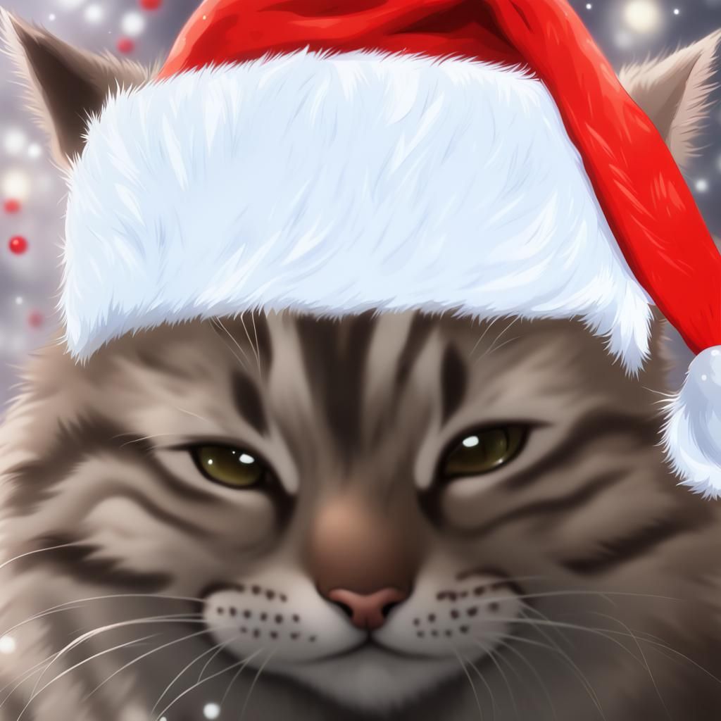 Cute Christmas Kitten in Anime Manga Style