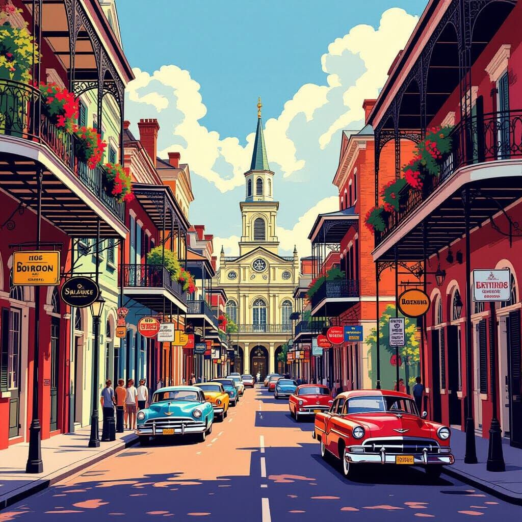 Vibrant New Orleans French Quarter Street Scene