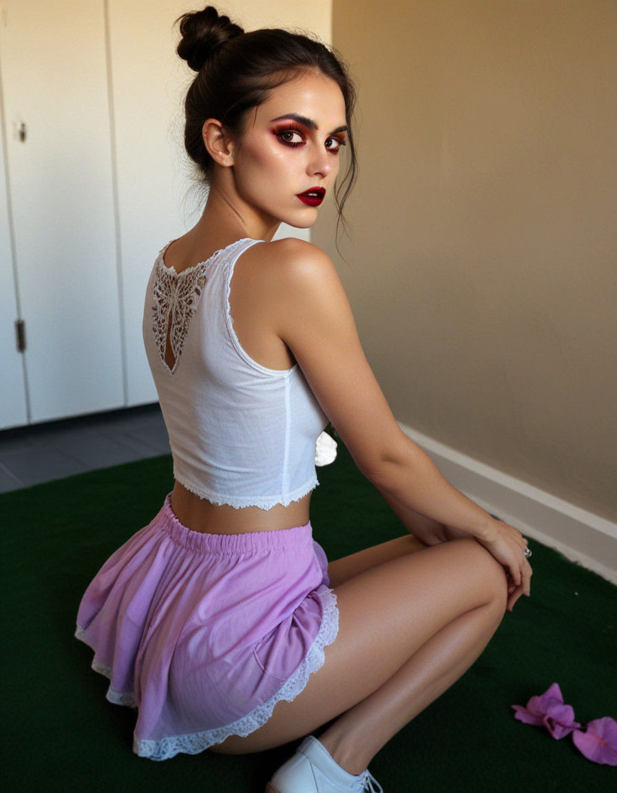 Dark Gothic Portrait of a Pale Vampire Woman in Lacy Underwe...