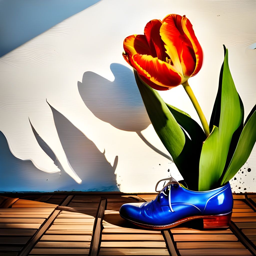 Tulip with Wooden Clogs in Dutch Courtyard