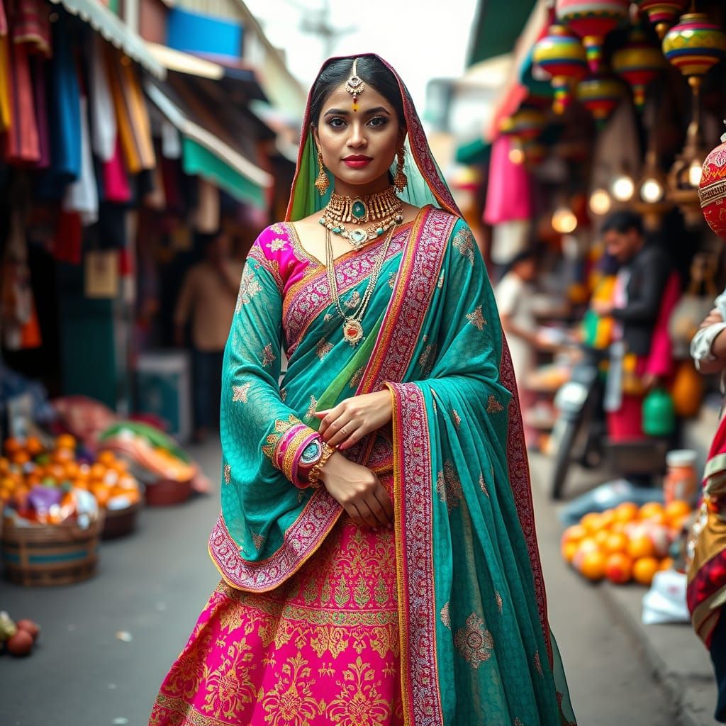 Indian Woman in Lehenga: A Digital Art Fusion