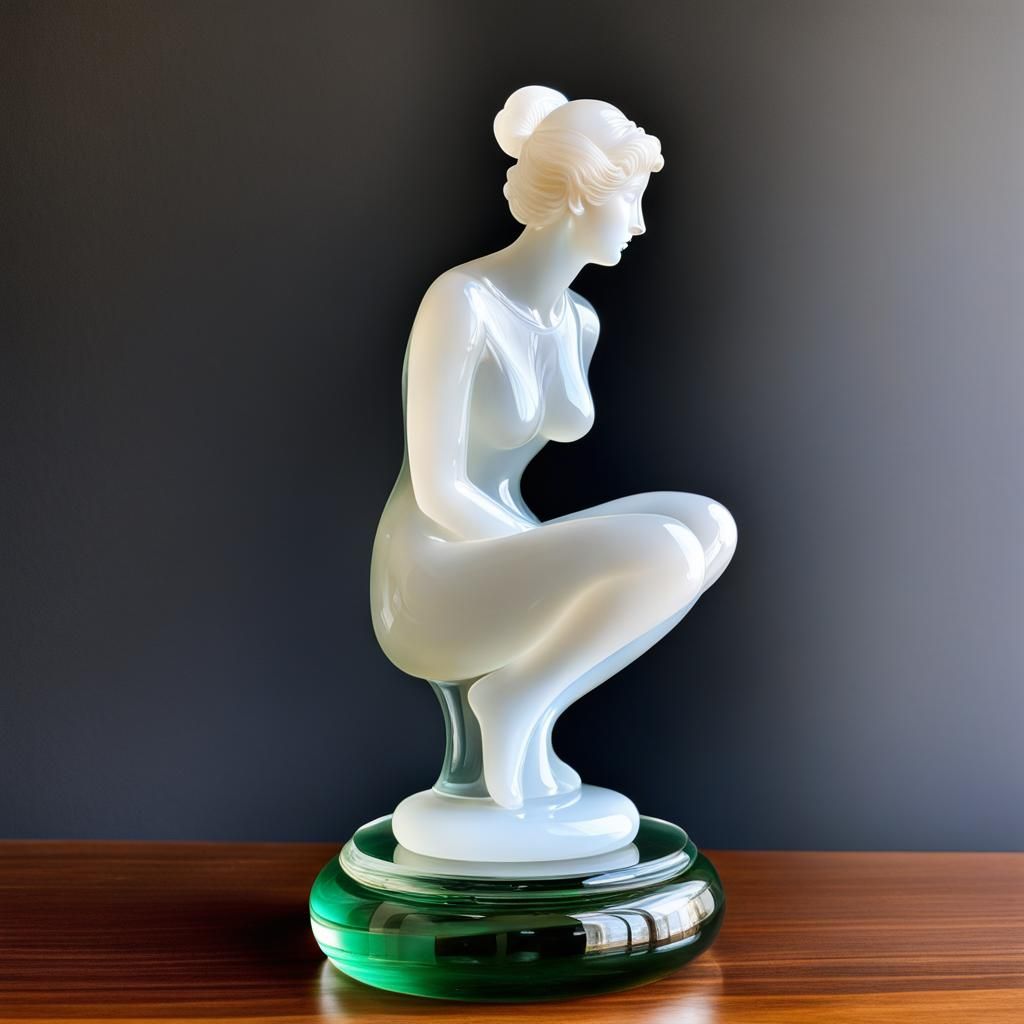 Handblown Glass Bacchante Figurine on Timber Cabinet