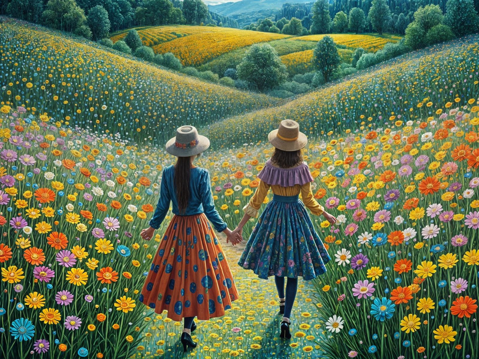 Floral Field Walk Inspired by Hundertwasser and Klimt