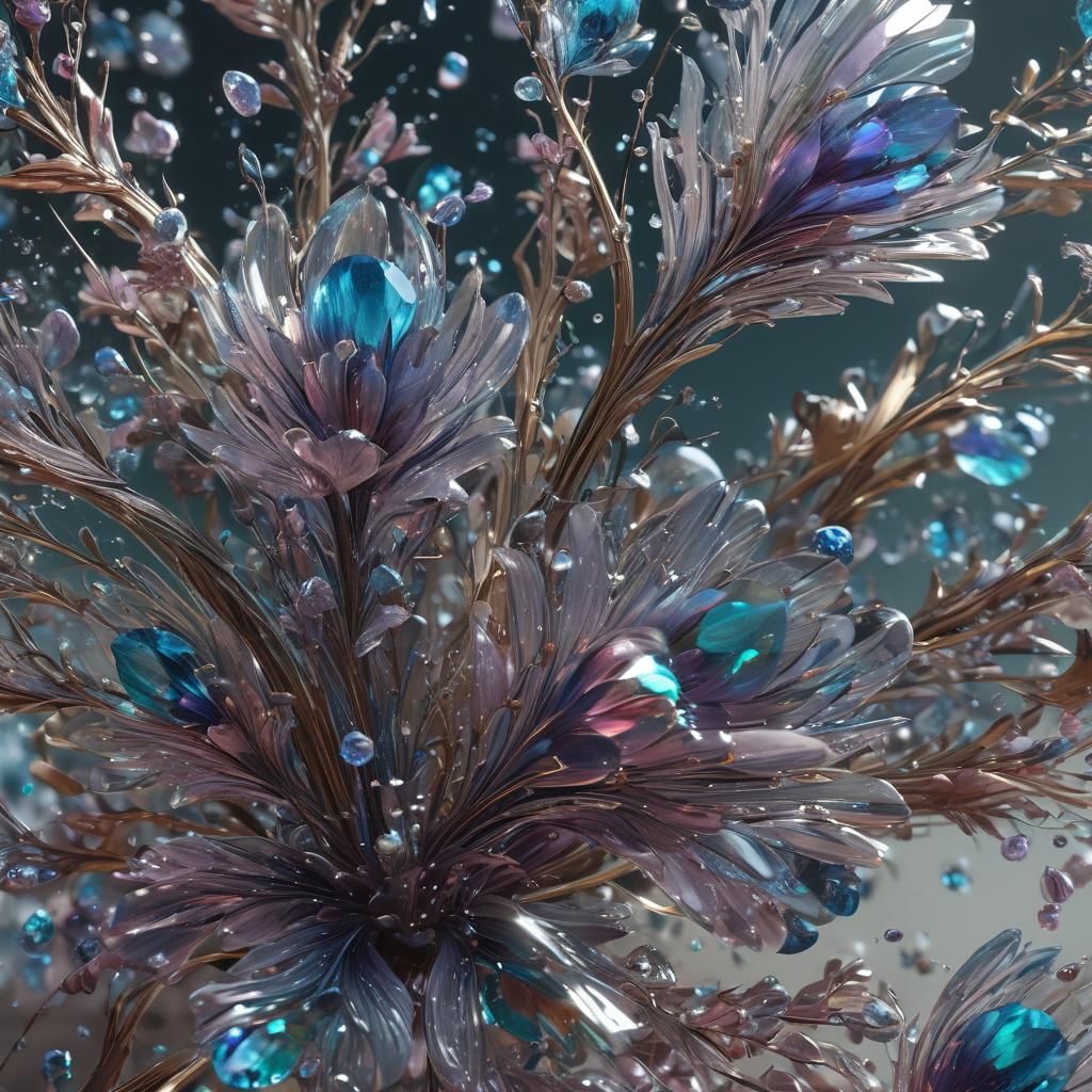Stunning Hyperrealistic Crystal Flowers with Liquid Opal Spl...