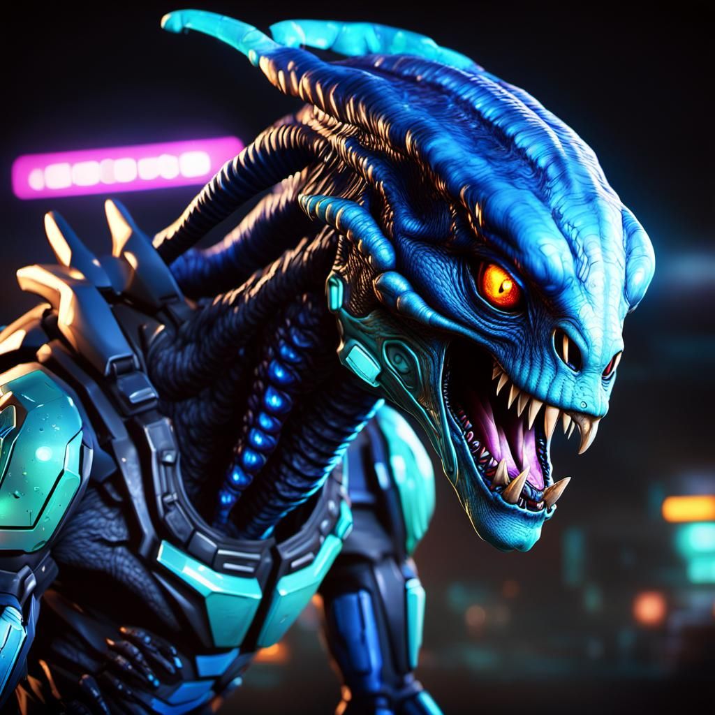 Alien Chimera Wanted Poster in Cyberpunk Style