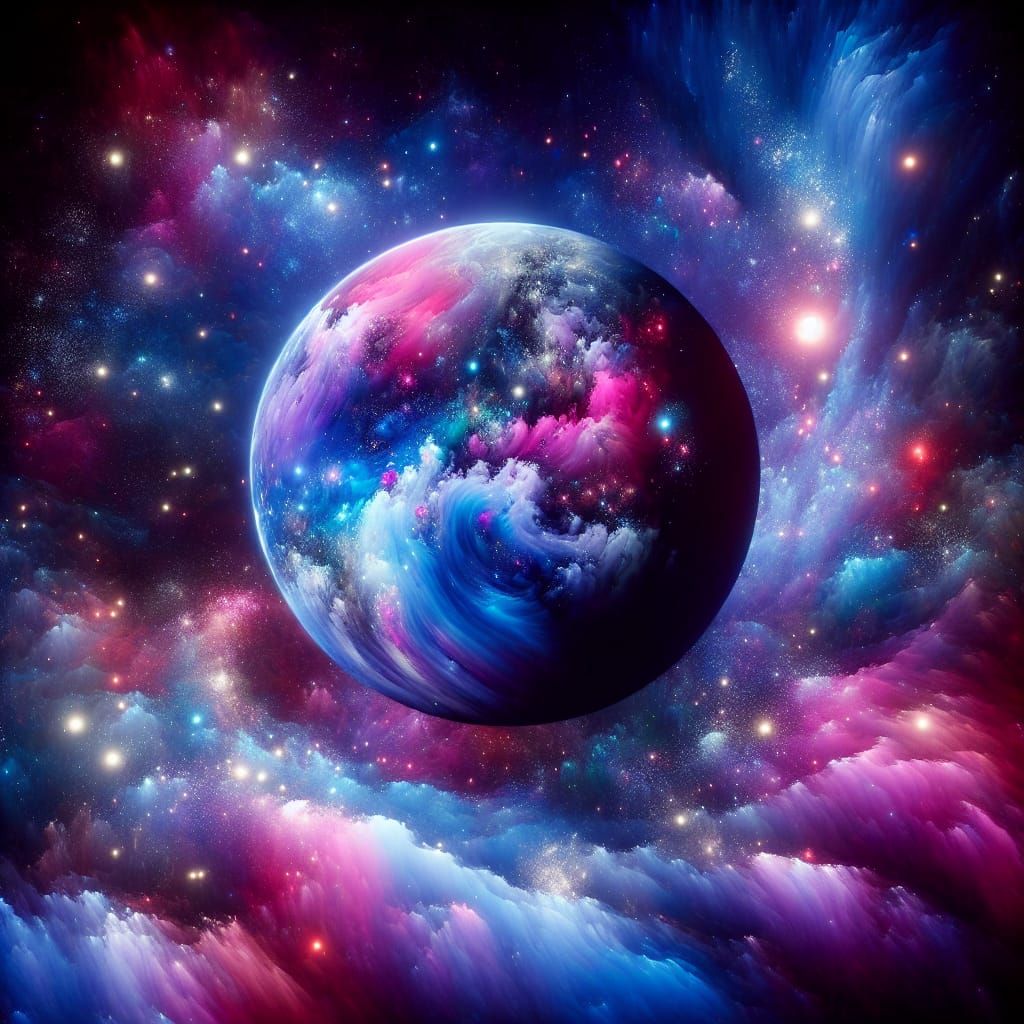 Vibrant Earth Dancing in Cosmos as Matte Painting