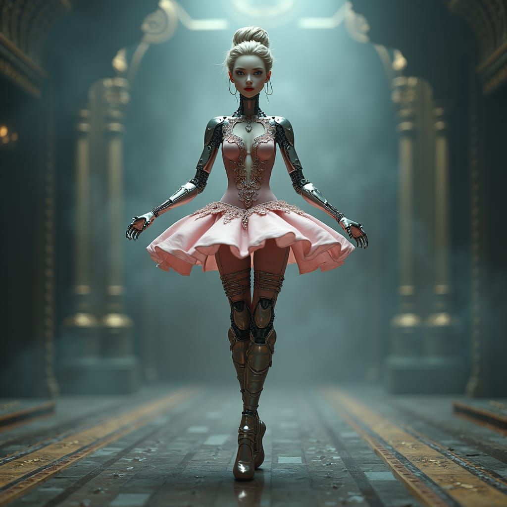 Cyber Gothic Ballerina in a Futuristic Opera House