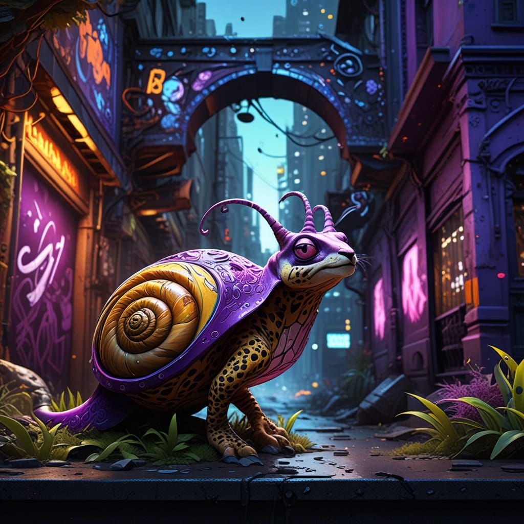 Vibrant Cheetah-Snail Art Nouveau Masterpiece