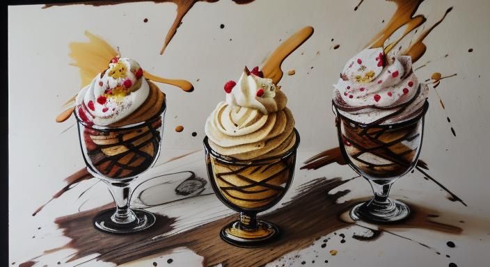 Hyperdetailed Charcoal Drawing of a Banana Split