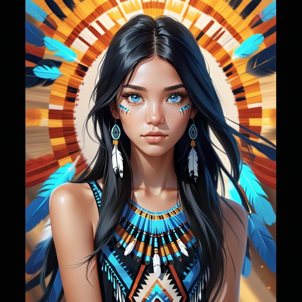 Beautiful Woman Portrait with Tapestry Background