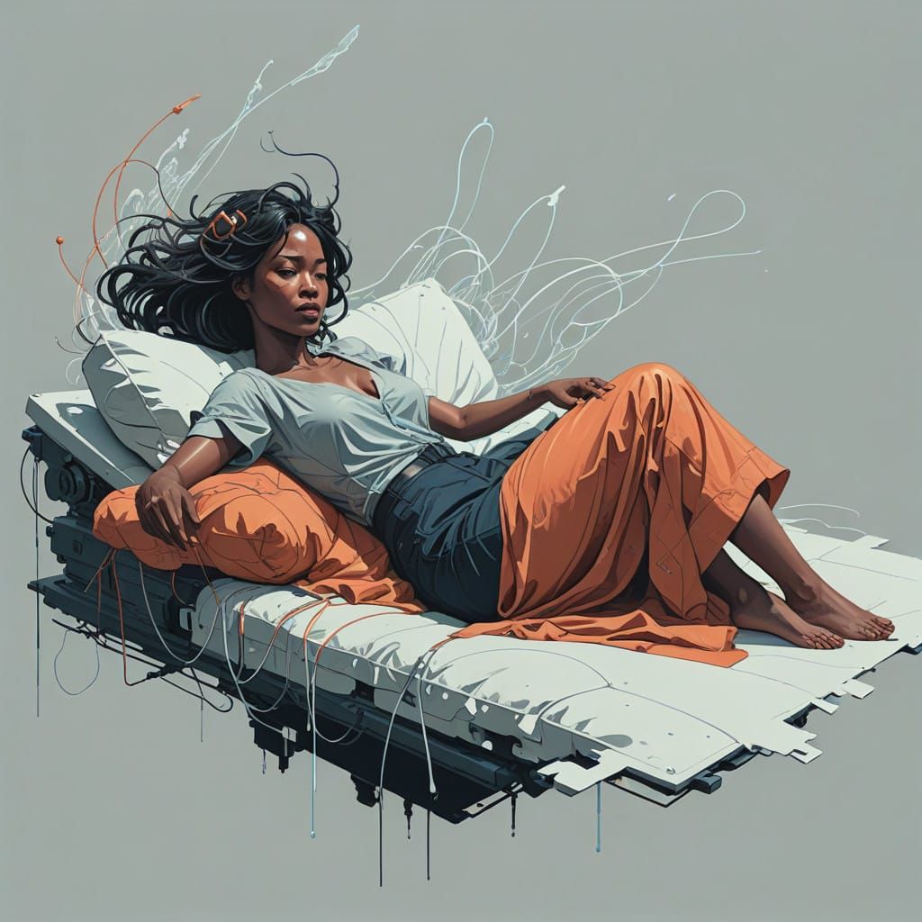 Ethereal Woman in Futuristic Deshabille, Painterly 2.5D Proj...