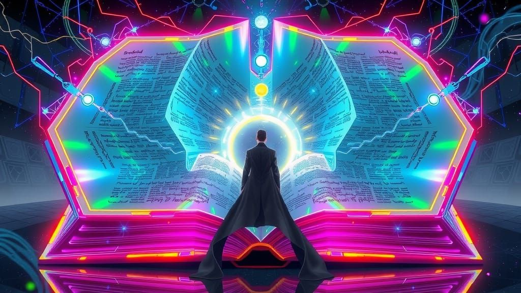 Ethereal Book Portal in Cyberpunk Style
