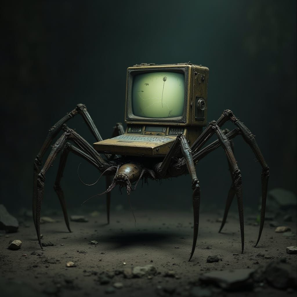 Vintage Spider-Leg Laptop in Dark Fantasy Style