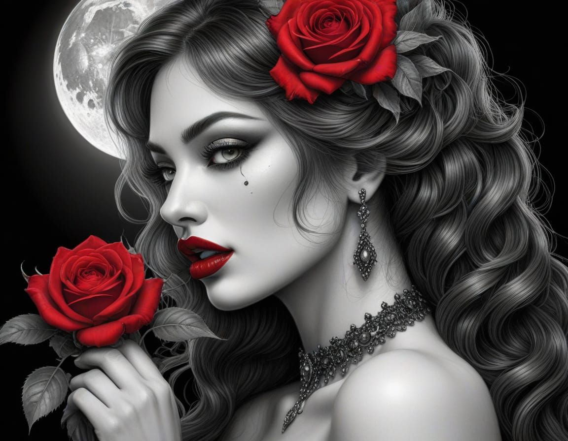 Ethereal Vampire Lady in Moonlit Kiss