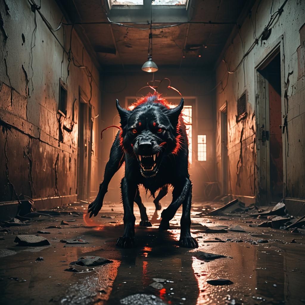 Hellhound's Chase: A Cinematic Horror Scene
