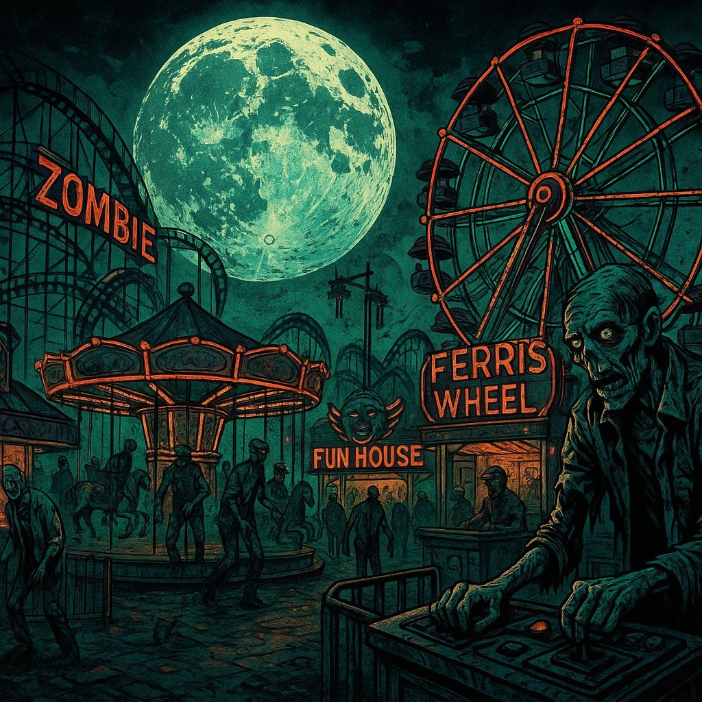 Retro-Futuristic Carnival Under Spectral Moon