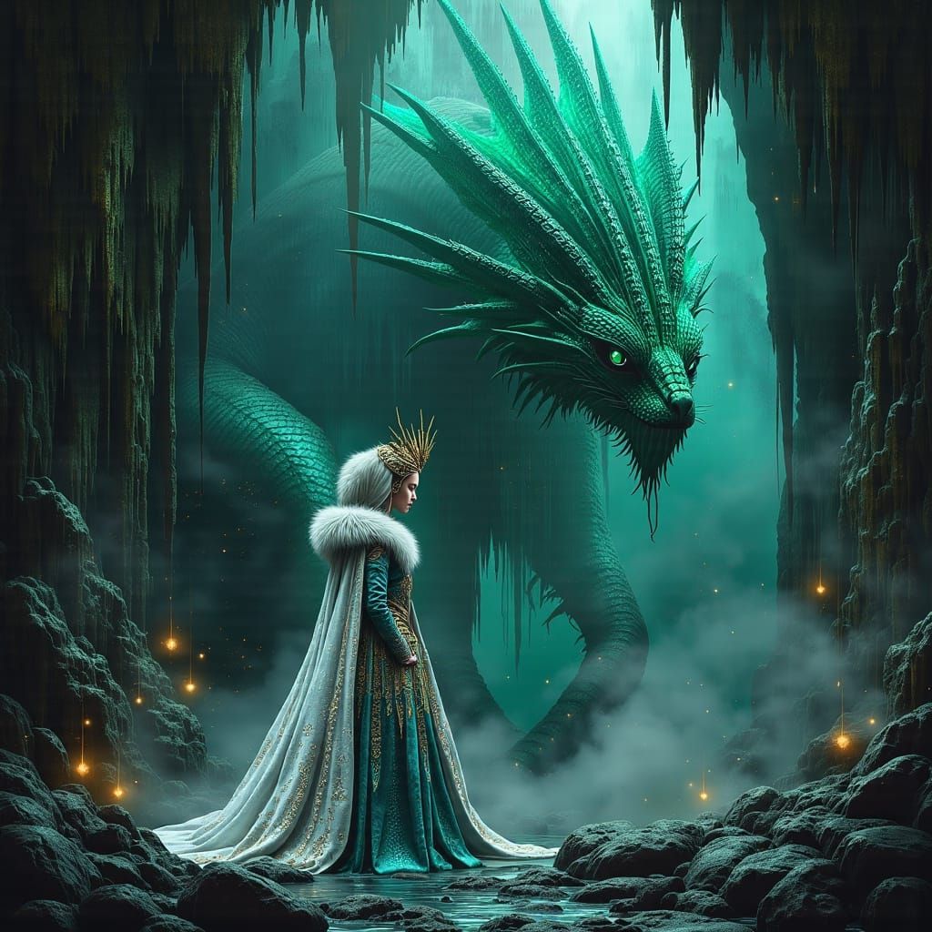 Siberian Princess Confronts Towering Dragon in Ancient Caver...
