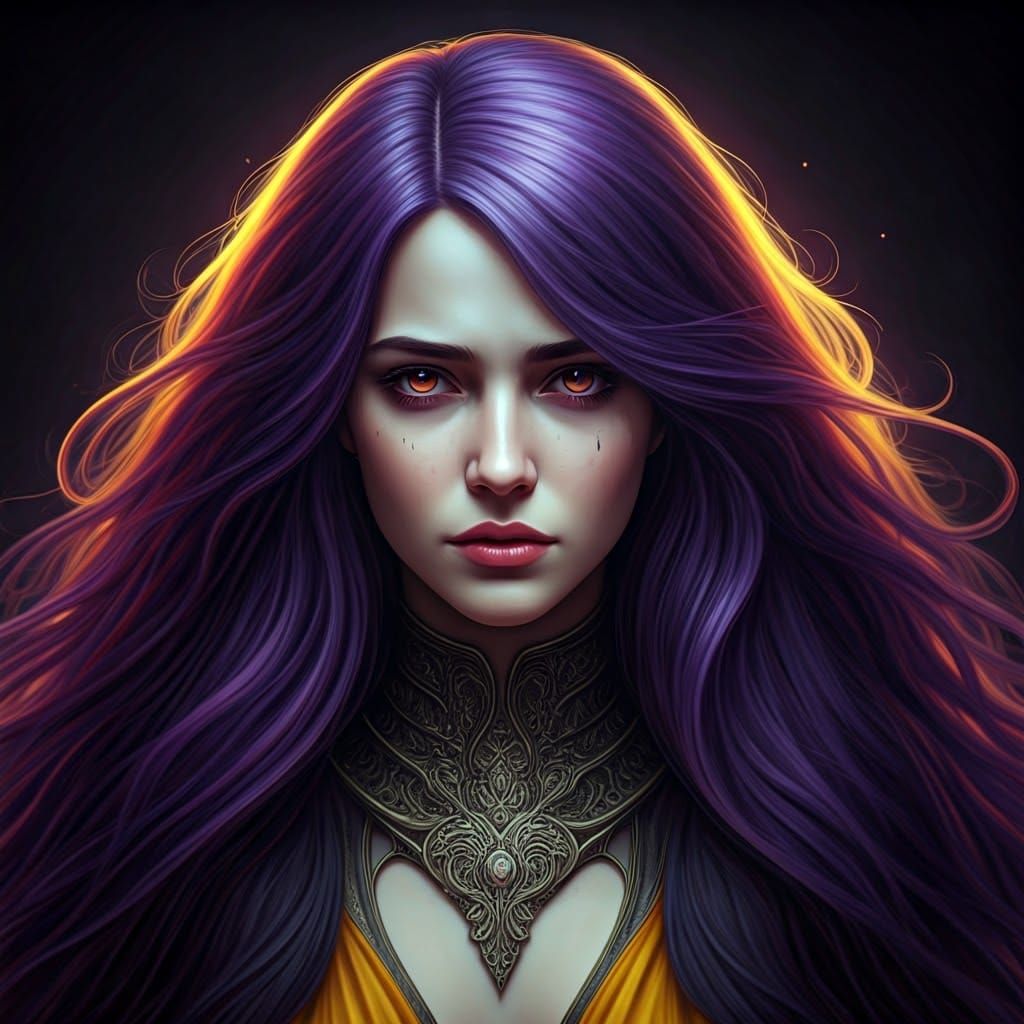 Dark Fantasy Art: Sadness in Purple and Yellow