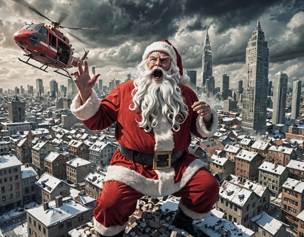 Giant Evil Santa Claus Destroys City at Christmas
