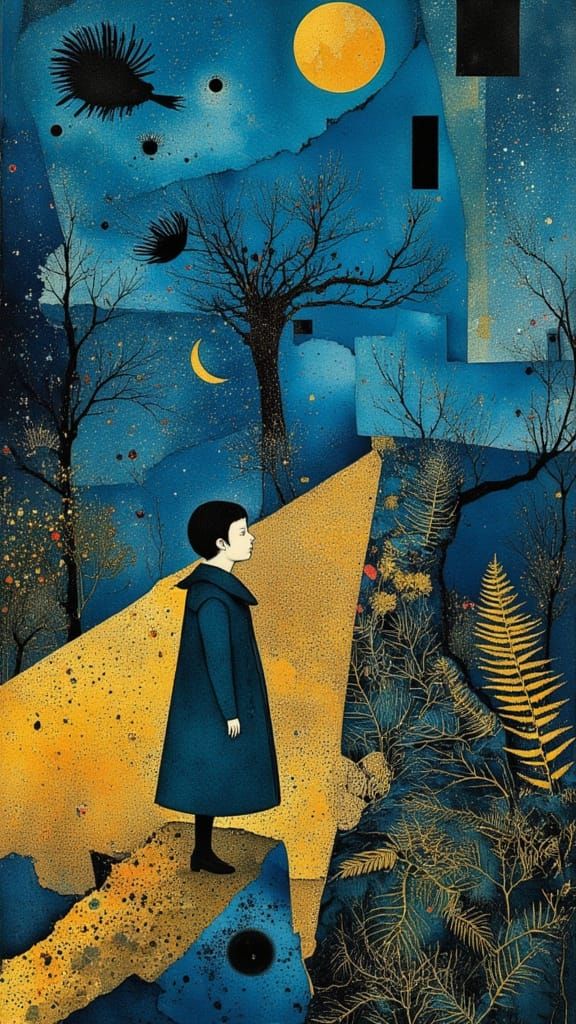 Surreal Landscape with Monstera Palms and Gilded Symbolism i...