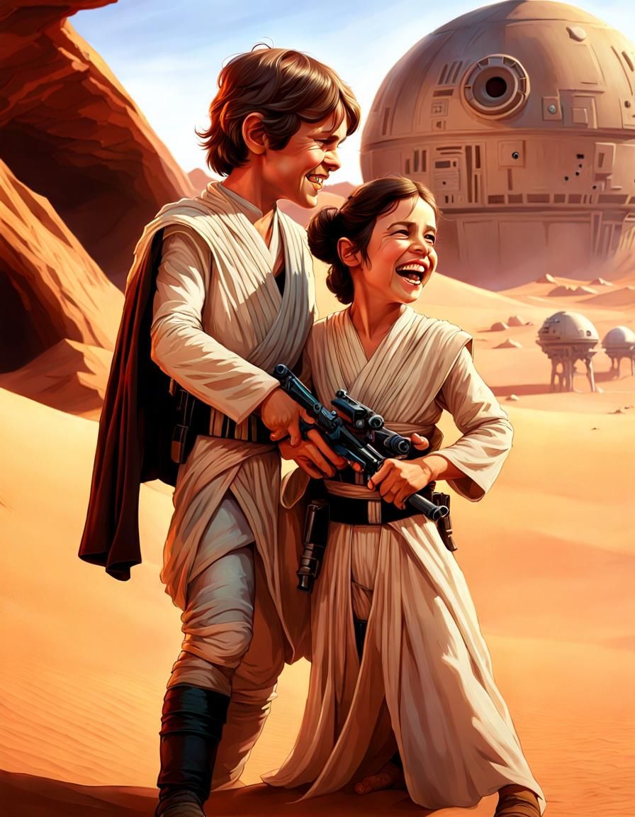 Young Luke and Leia Playing on Tatooine