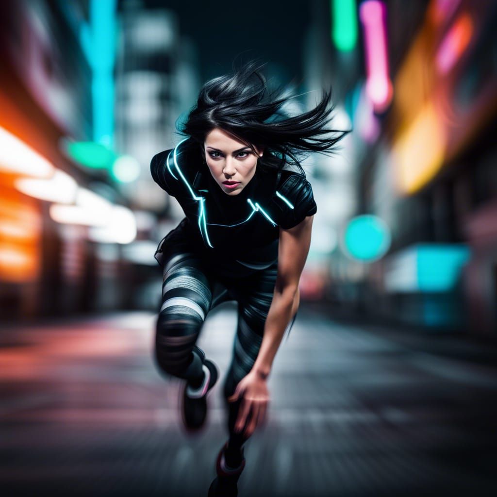 Cyberpunk Sprint: Motion Blur in Neon City