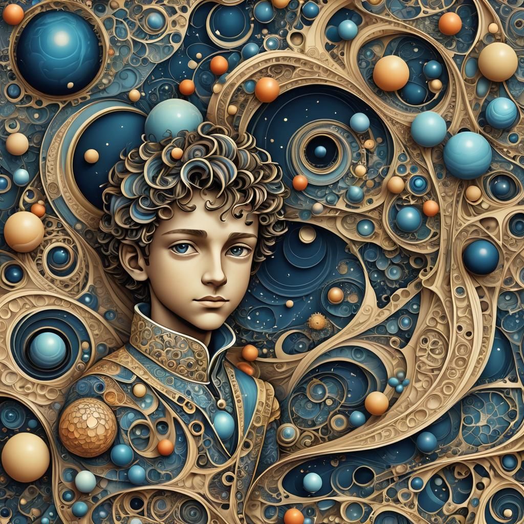 Little Prince's Cosmic Journey with Abstract Elements
