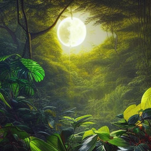 Lush Jungle Illuminated by Moonlight