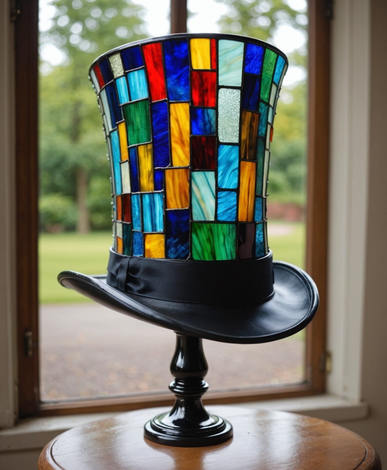 Stunning Stained Glass Top Hat on Stand