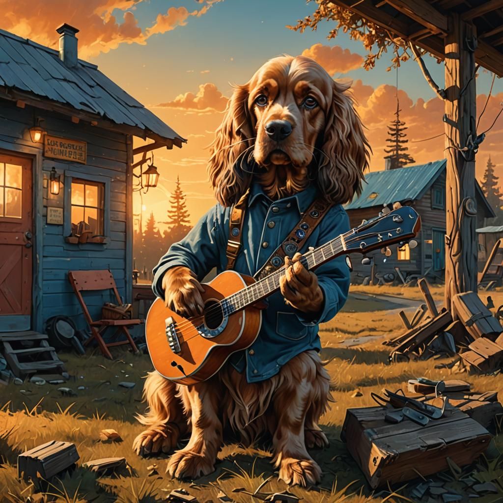 Cocker Spaniel Plays Banjo: Fantasy Concept Art
