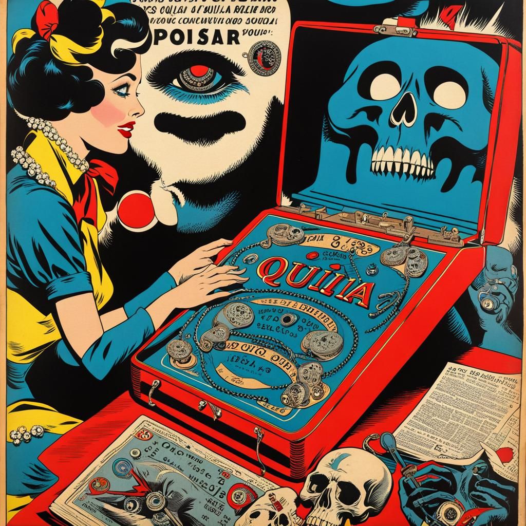 Vintage Pop Art Ouija Board with Skulls