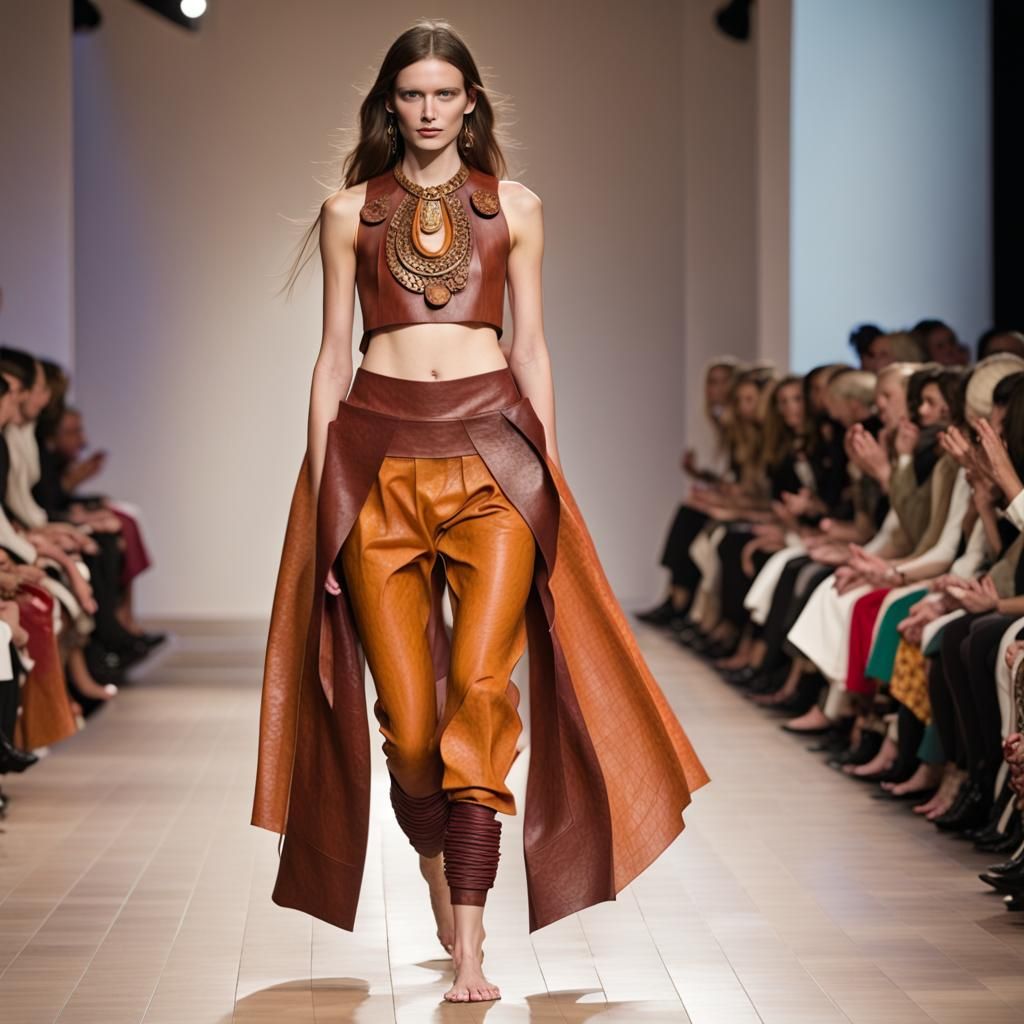 Fruit Leather Fashion: Indian-Inspired Runway Model