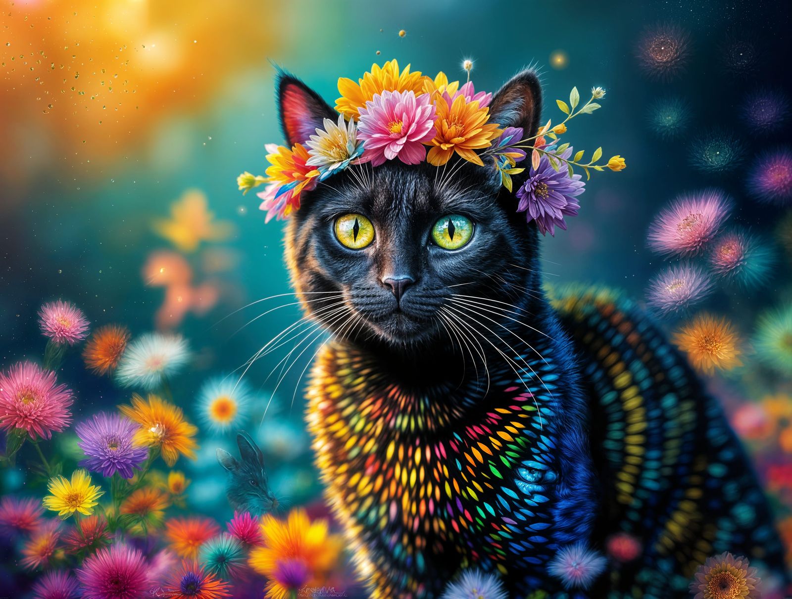 Futuristic Feline in Kaleidoscopic Attire