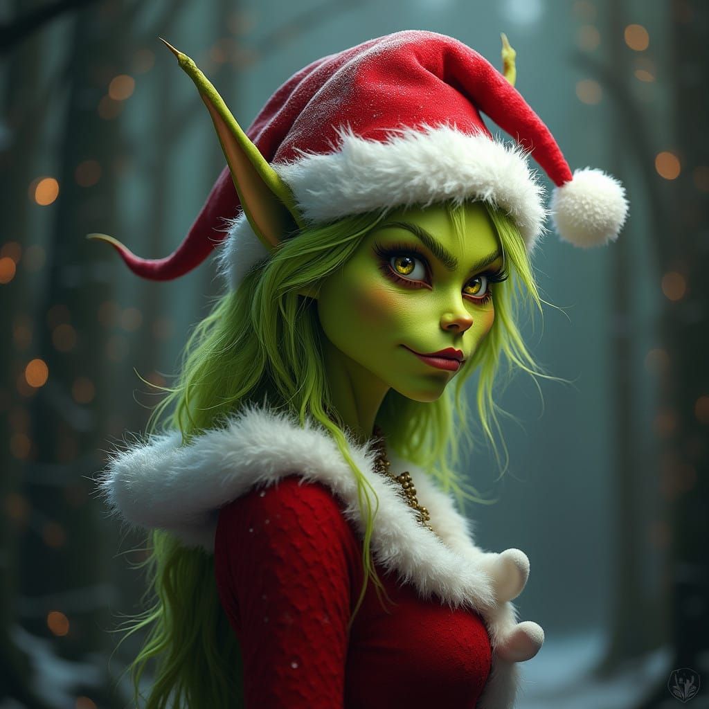 Sassy Grinch Woman Dressed in Festive Fantasy Attire