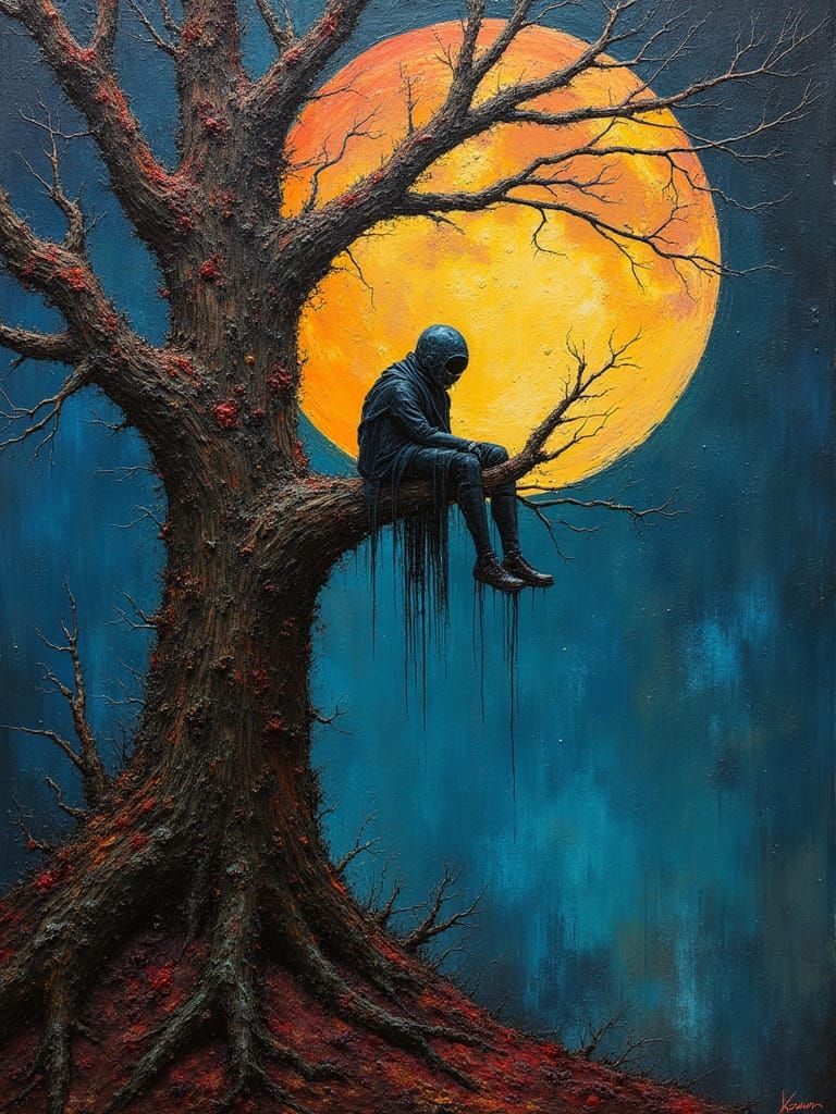 Surreal Lunar Figure in Abstract Expressionist Style