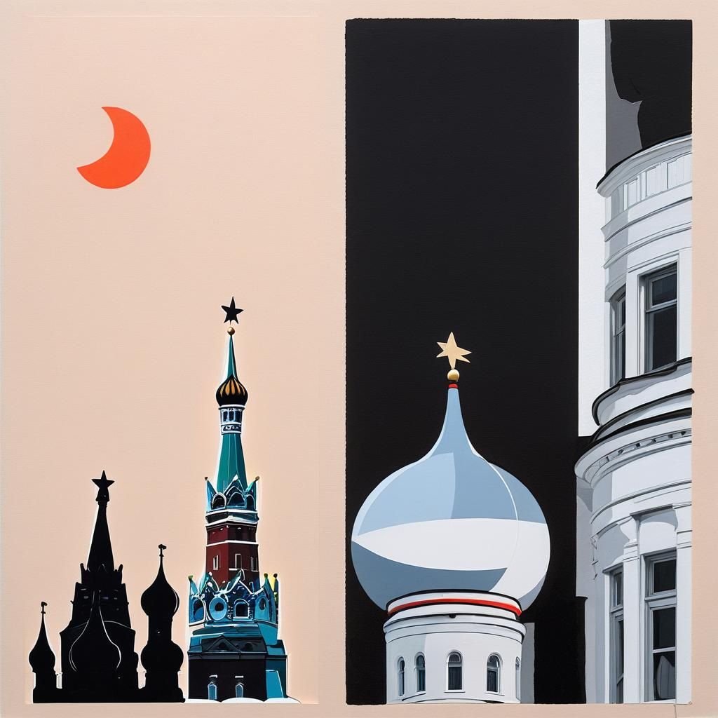 Moscow Collage: Minimalist Abstract Gouache Painting