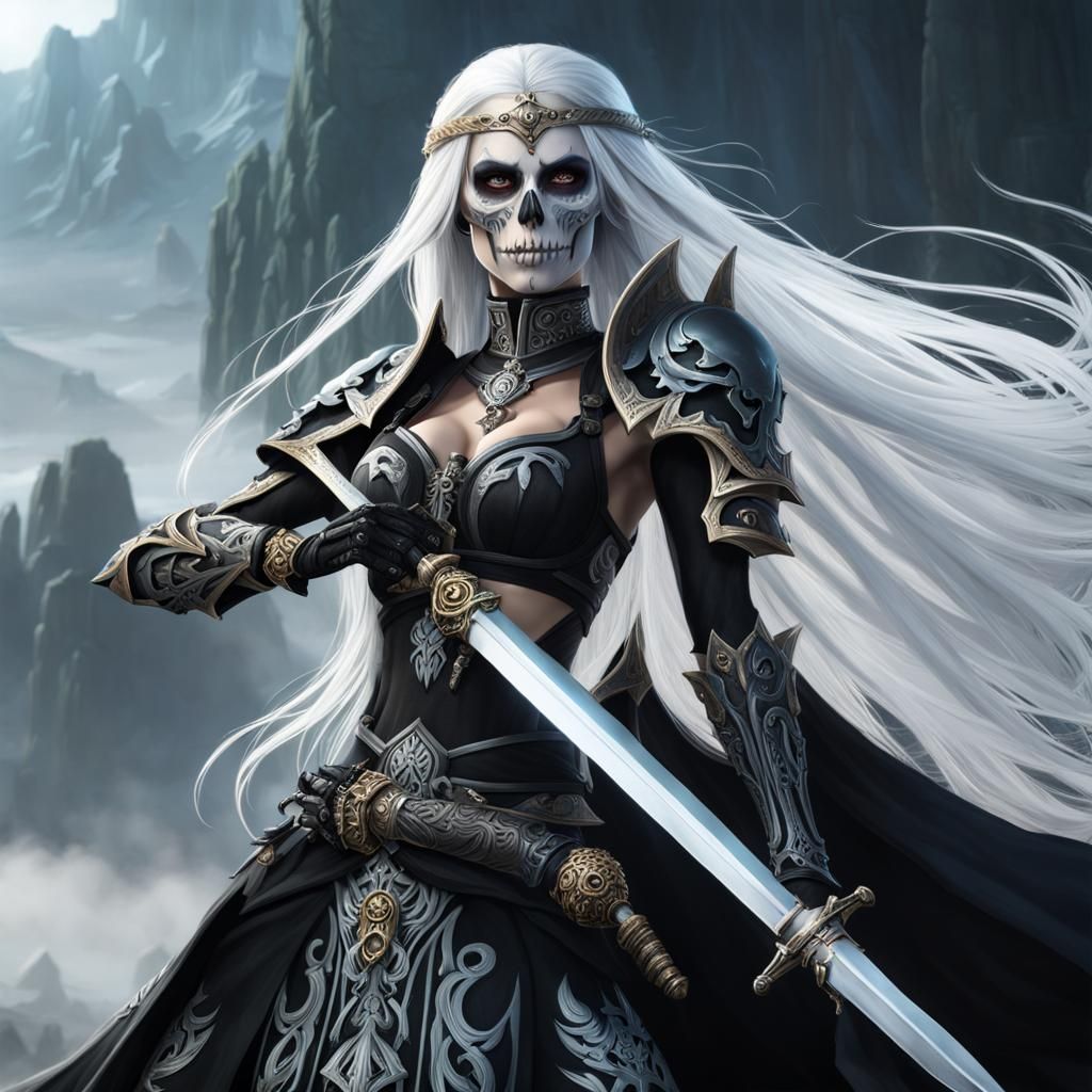 Woman Warrior with Skeleton Tattoo, Fantasy Art