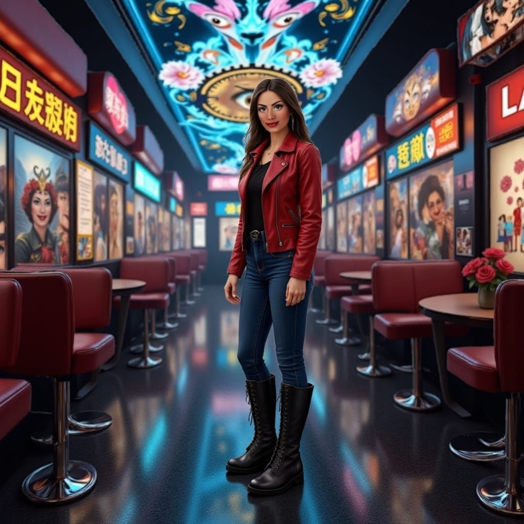 Time Traveling Woman in Cyberpunk Style