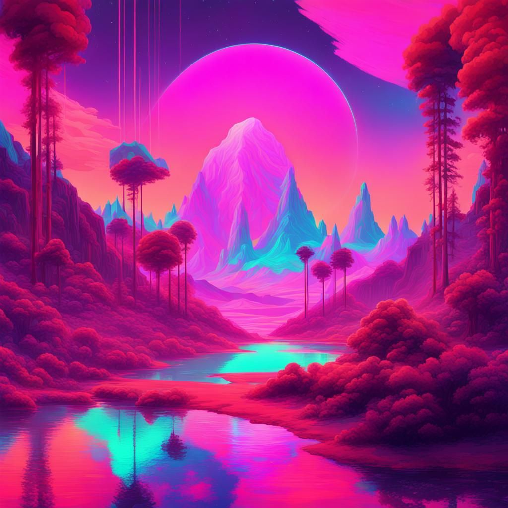 Dreamy Surreal Landscape in Neon Digital Art