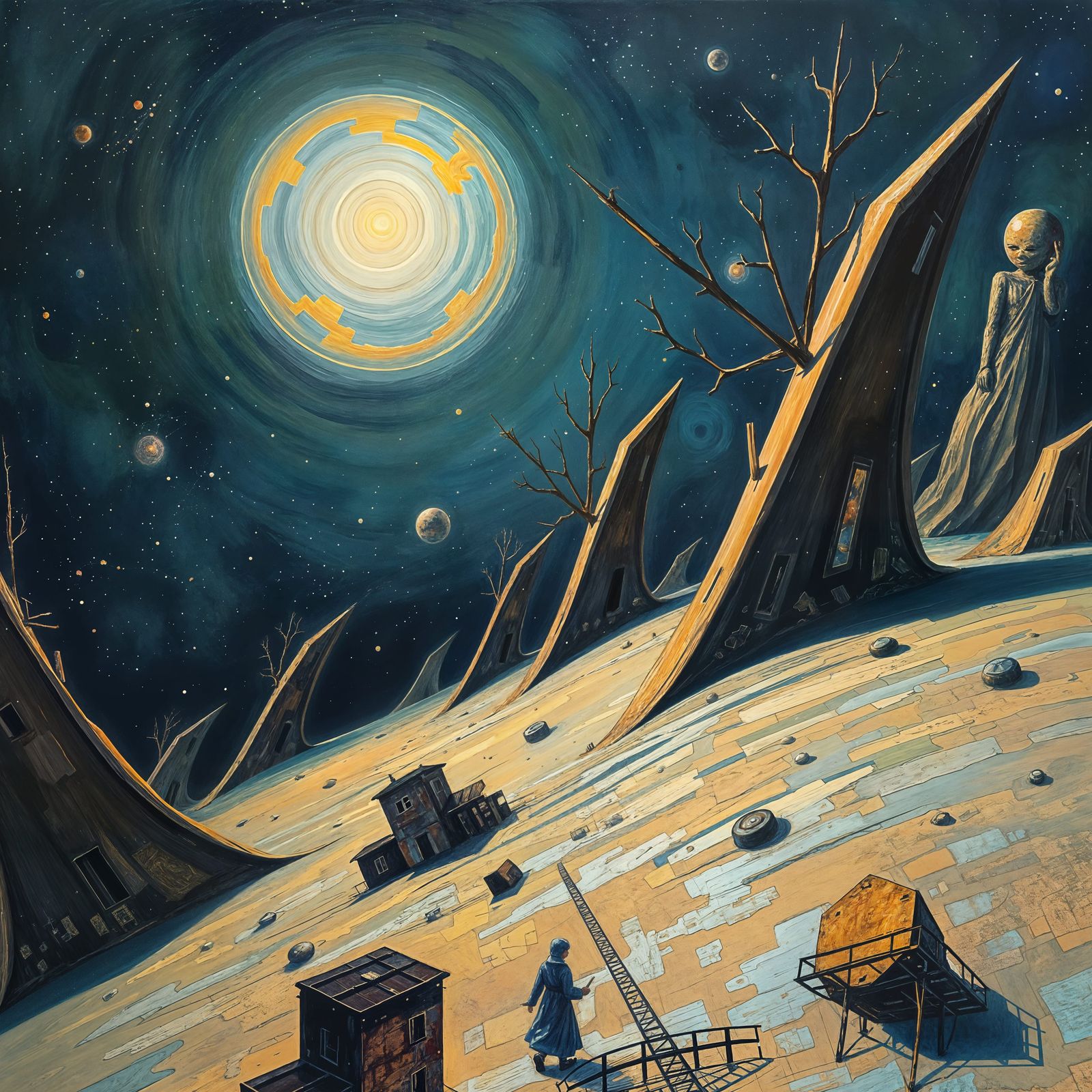 Surreal Cosmic Landscape with Impasto Structures