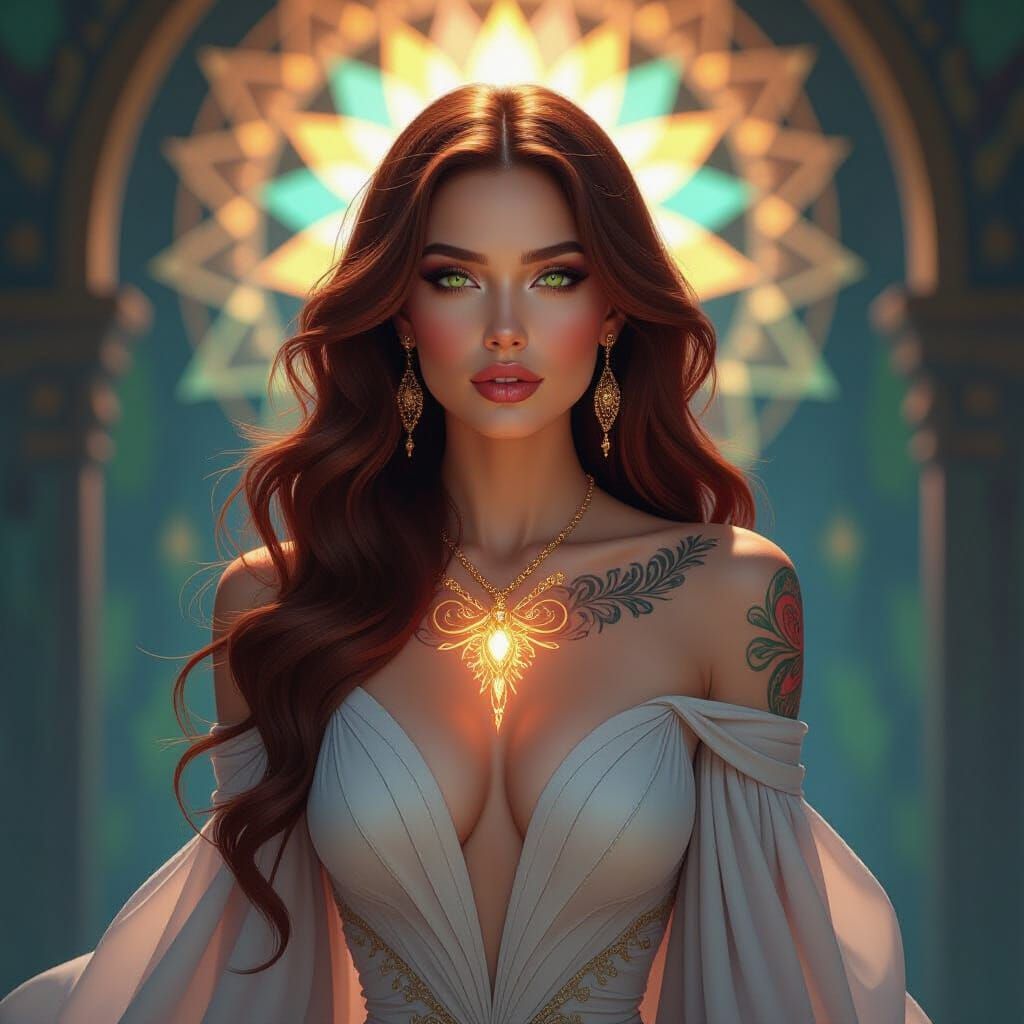 Mysterious Woman with Glowing Tattoos: Digital Art Portrait
