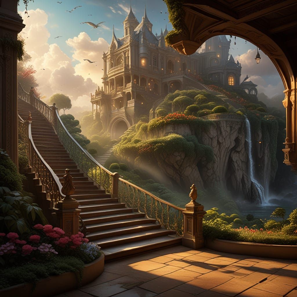 Surreal Stairway to Serenity in a Starry Night Sky