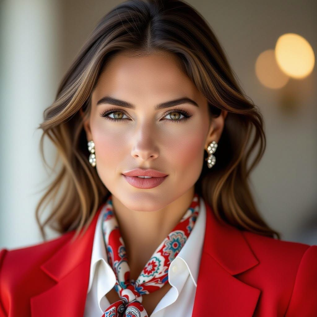 Elegant Businesswoman in Crimson Blazer