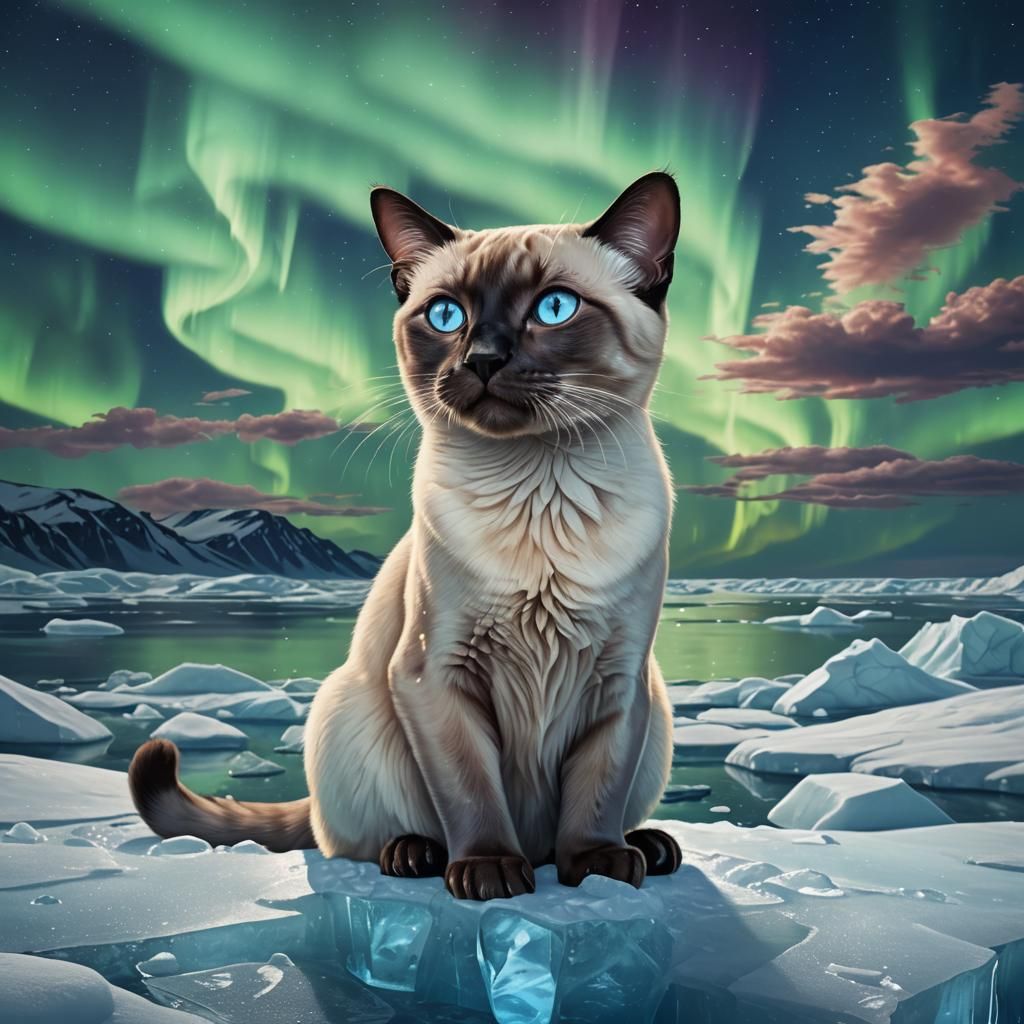 Seal Point Siamese Cat on Arctic Ice Floe